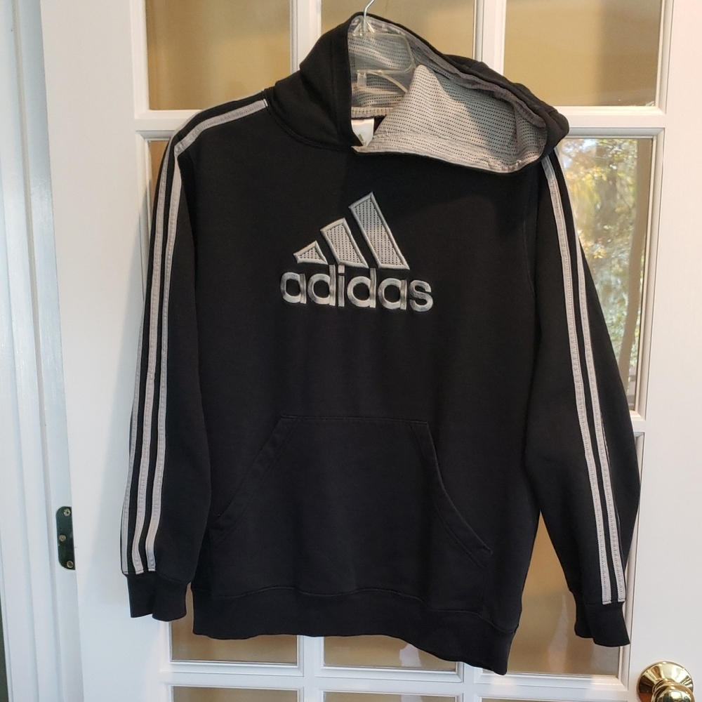 Adidas Black Hoodie with Lt Gray Logo& Stripes Size: YL